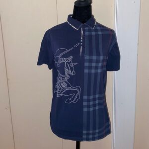 Men's Navy Blue Burberry Polo Shirt